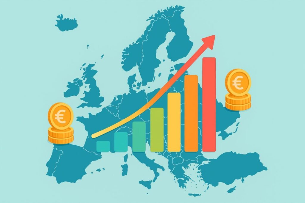 Vector illustration of Europe map with dividend charts highlighting European Dividend Champions