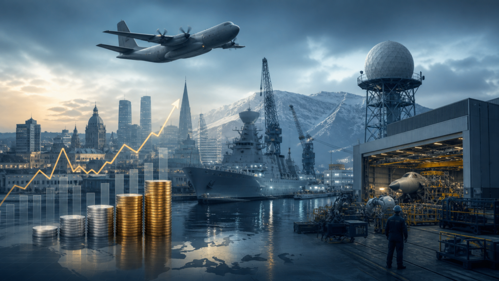 European aerospace and defence manufacturing landscape with financial growth motif